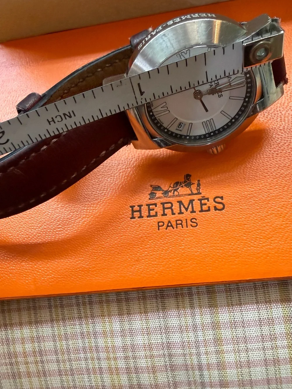 Hermès Silver Dial Women's Watch with Brown Leather Strap